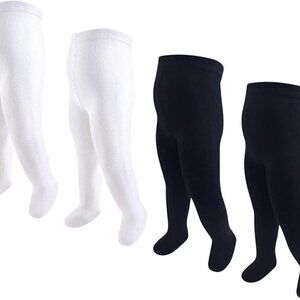 Organic Cotton Girls Tights, Black & White, Size 7–10 Years (4-Pack)